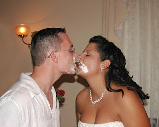 Couple with cake kiss